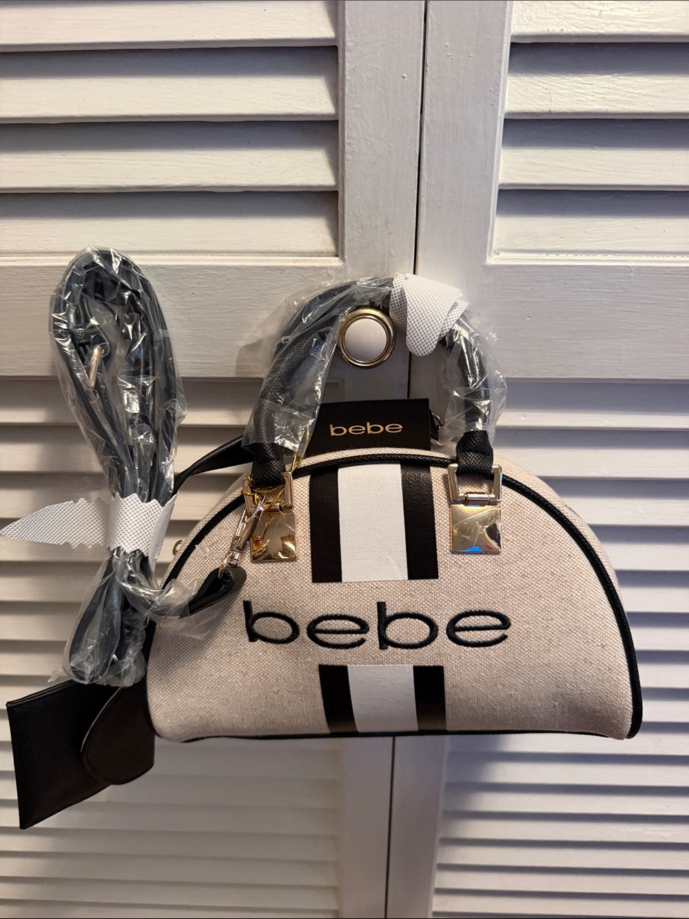 bebe Black and Cream Mini Dome Satchel